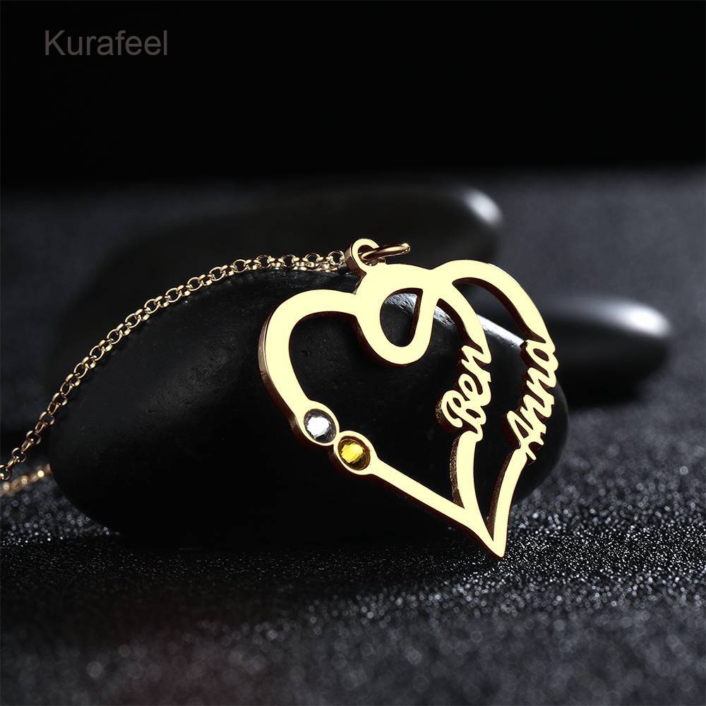 Heart Shape Birthstone 925 Sterling Silver Double Plated Necklace